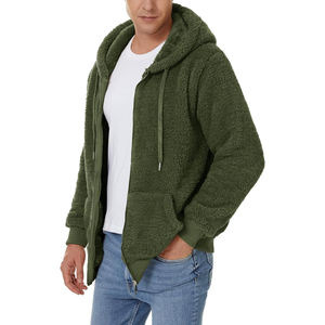<b>Men's</b> Winter Warm <b>Sherpa</b> Hoodie Soft Fashion <b>Fleece</b> Jacket Full Zipper Plush Coat Solid Pattern Digital Printing Wholesale Price - Product Image 5