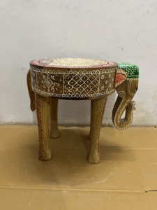 Handcrafted Rajasthani Hand-Painted Wooden Elephant Shape Coffee Table Side Table With Embose Work Decor Nightstand Bedside - Product Image 4