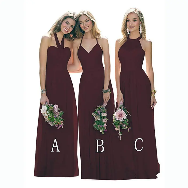 Apparel Design Services Chiffon Fabric off Shoulder Wine Red Beach Wedding Bridesmaid Dresses Formal Evening Guest Dress Red