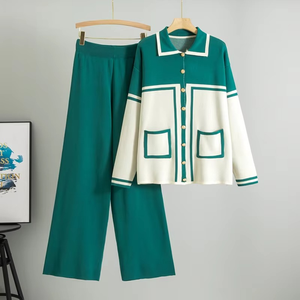 Elegant <b>Woolen</b> Knitted Print Midi 2 Piece Set Women Korean Fashion Cardigan Autumn Casual Ankle-length Pantalones Outfits - Product Image 3