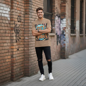 T-shirt décontracté pour homme, col rond, coupe classique, imprimé graphique, mélange de coton, style streetwear, impression sur le devant - Product Image 2