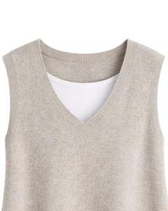 <b>Beige</b> Womens Knitted Sleeveless Sweater Vest V Neck Soft Acrylic Winter Layering Casual Custom Manufacturer OEM Wholesale Brands - Product Image 5