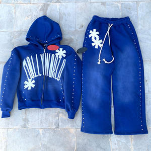 Vêtements de jogging d'entraînement d'hiver pour hommes, sur mesure, 100% coton, streetwear, ensembles de survêtement respirants et légers, strass - Product Image 1