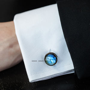 Plata de Ley 925 sólida, labradorita de Fuego Azul raro, Vintage gemelos de piedras preciosas, accesorios para traje, gemelos redondos hechos a mano, joyería - Product Image 1