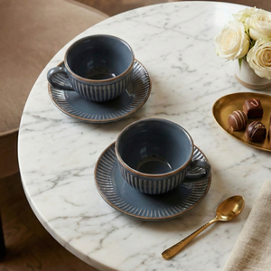 Ensemble de 2 tasses à thé en porcelaine fine, design minimaliste européen, logo personnalisable, avec soucoupes émaillées - Product Image 2