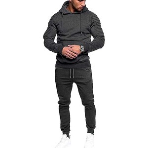 ชุดวอร์ม2ชิ้นสำหรับผู้ชายเสื้อมีฮู้ดและกางเกงวิ่งสีบล็อคสี - Product Image 2