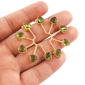 New Arrival 8mm Trillion Multi Stone <b>Peridot</b> Quartz Designer Stud <b>Earrings</b> Gold Plated Hammered Finish Push Back <b>Earrings</b> Gift - Product Image 4