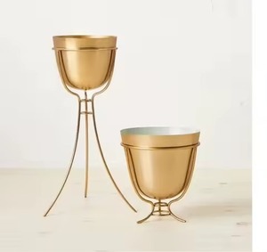 Tall Standing Gold Color Planter with Stand Stylish <b>Succulent</b> Flower <b>Pots</b> Top Selling Outdoor Decorative Planter <b>for</b> Garden Use - Product Image 3