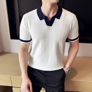 Cárdigan sólido informal de verano para hombre de alta calidad, suéter de manga corta, tejido de viscosa/poliéster transpirable, tejido bordado - Product Image 4