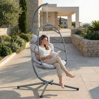 Patio Jardin Siège Unique Oeuf Chaise Extérieure Rotin Balançoire Chaise Suspendue Avec Support Oeuf Chaise