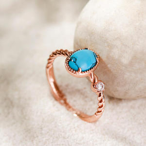 Jeulia Oval Cut <b>Turquoise</b> Twist Design Sterling Silver Anniversary <b>Ring</b> - Product Image 6