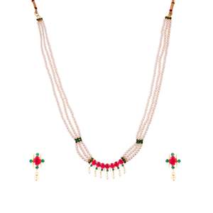 Fashion Jewelry Gold Plated CZ Faux Pearl Bridal Wedding Pendant Strand Necklace Earings Set - Product Image 1