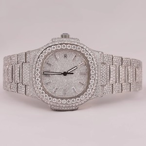 นาฬิกาควอทซ์สแตนเลส41มม. สำหรับผู้ชายหรูหราสไตล์ฮิปฮอปธุรกิจแต่งงาน5มม. VVS Moissanite อัญมณีหลวม - Product Image 1