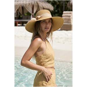 Chapeau de paille camel avec ruban et nœud HSR2084 - hsr2084-camel - Product Image 1