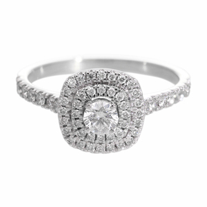 14K Yellow Gold Rhodium Plated Natural Diamond Classic Engagement Ring with Double Halo Pave Band <b>Cushion</b> Frame Brilliant Center - Product Image 4