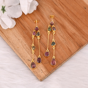 Pendientes de Plata de Ley 925 con Turmalina, Joyería Colgante para Mujeres y Niñas, Pendientes Chapados en Oro - Product Image 2