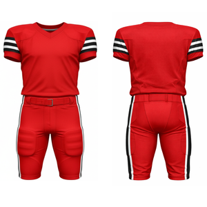 Tenue de football américain professionnelle Team Red : Maillot imprimé à manches courtes et col en V, design triple rayures, pantalon de jeu respirant - Product Image 1