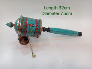 3 Roues de prière à main en pierre multicolore en laiton Style religieux Moulin à vent en métal sculpté Technique - Product Image 6