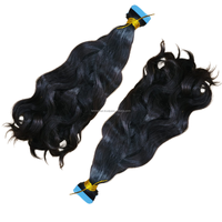 Extensions de cheveux à bandes adhésives double épaisseur de qualité supérieure, 100 % cheveux indiens vierges Remy, cuticules alignées, longueur complète, ondulées, paquets haut/bas
