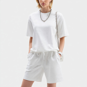 Vêtements de jogging épaule tombante t-shirt short ensemble femmes été Streetwear Shorts deux pièces dames blanc t-shirt haut femmes - Product Image 3