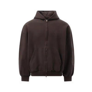 เสื้อฮู้ดดี้ผู้ชายแบบสั่งทำ OEM ODM สำหรับฤดูหนาว ขายส่งจำนวนมาก ทรงบ็อกซี่ ครอป ซิป โอเวอร์ไซส์ ผ้าฟลีซหนานุ่ม 100% ผ้าฝ้าย - Product Image 3