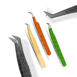 Pinzas de extensión de pestañas de acero inoxidable puro de Color con logotipo personalizado, agarre de diamante suave, volumen puntiagudo, tipo de punta de fibra de belleza - Product Image 1