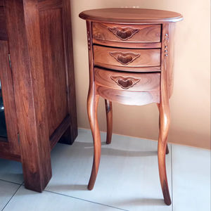 Graceful Delicate Teak Telephone <b>Table</b> Oval-Top 3 Drawers Living Room <b>Bedside</b> Chinese Tea Furniture wood coffee <b>table</b> - Product Image 1