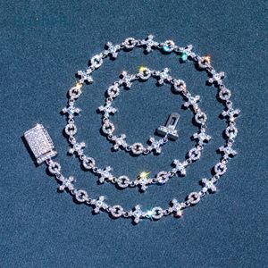 Collier Moissanite pour hommes de haute qualité en argent sterling 925 10mm Micro Pave Cross Link Chain - Product Image 4