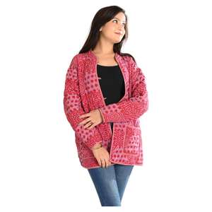 Saree en soie vintage fait à la main pure crêpe de soie femmes veste matelassée manteaux chauds d'hiver - Product Image 2