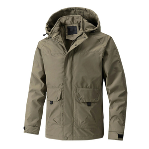 Chaqueta ultraligera de senderismo para invierno, impermeable, con cuello levantado, con capucha, tela recubierta a prueba de viento, cremallera sólida, venta al por mayor para exteriores - Product Image 1