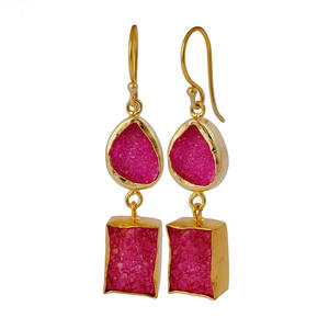 Pendientes colgantes de piedras preciosas verdes Druzy dobles decentes, joyería de moda estilo gancho chapado en oro - Product Image 3