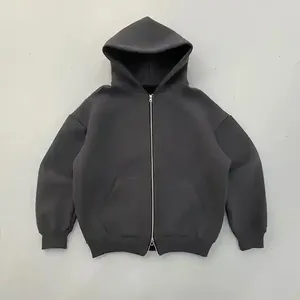 Men's Dark Blue Hooded Zip-Up Sweatshirt Oversized Fit Solid <b>Colour</b> Casual Fleece Hoodie With Front Pockets Autumn Wear 2027 - Product Image 3