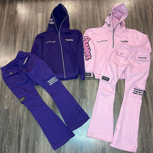 Vente la plus populaire Patchs chenille unisexes personnalisés et lettres de broderie Sweat à capuche zippé et pantalons de survêtement évasés Private Label Hommes Survêtements - Product Image 5