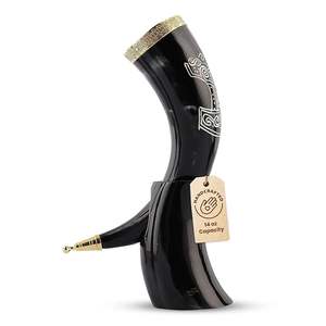 Corne à boire viking avec support, sans danger pour les aliments, entièrement sans fuite, fabriquée à la main, naturelle - Product Image 2