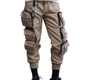 <b>Men</b> Loose Male Side Pocket Polyester Trousers Sport <b>Zip</b> Slit Flared Sweatpants Cargo Jogger <b>With</b> Woven Cargo Pants - Product Image 1