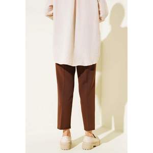 Pantalones marrones para mujer con detalle de cuerda, cintura elástica, pierna delgada, transpirable, pierna recta, pantalones Cargo de lona, técnicos arrugados - Product Image 3