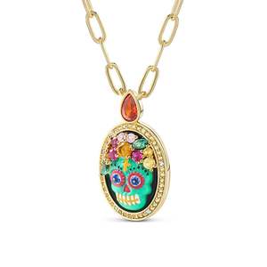 Collier chaîne Jeulia en argent sterling plaqué rhodium avec crâne en émail motif os de sucre - Product Image 3