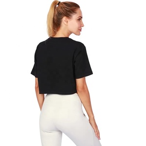 Summer Fashion <b>Women's</b> 100% Cotton T-Shirt Crop <b>Top</b> Puff Printing Sexy Shortsleeve Loose Fit Button Hole Applique Diamonds - Product Image 2