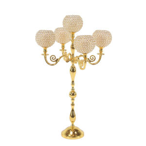Candelabros de Metal de diseño exclusivo moderno de alta calidad con 5 brazos, soporte de bola de cristal, vela, decoración de boda, decoración chapada en oro - Product Image 6