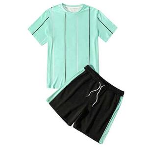 <b>Men's</b> Striped Print <b>T</b>-<b>Shirt</b> Shorts Set OEM Custom <b>Men's</b> Clothing Summer Tracksuit Two Piece Streetwear Cotton <b>Men</b> Twin Sets 2024 - Product Image 5