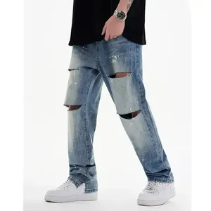 กางเกงยีนส์ขาตรงสำหรับผู้ชายกางเกงแนวสตรีทแบบลำลองระบายอากาศได้ดี - Product Image 4