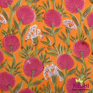 Trending New Indian Floral Hand Block <b>Printed</b> Pure Cotton Cloth Napkins Modern Tangerine Orange Bubblegum Pink for Weddings - Product Image 3