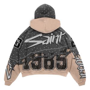 100% algodón polar Vintage Sun Faded Custom Acid Wash sudaderas algodón apliques parche desgastado bordado sudaderas con capucha para hombre - Product Image 2