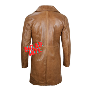 Veste en cuir de motard long personnalisé pour hommes Veste en cuir marron pour hommes - Product Image 2
