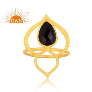 Nuevo Anillo Apilable Elegante de Plata de Ley 925 con Baño de Oro de 18K y Piedra Preciosa de Ónix Negro Natural, Fabricante de Joyería Fina - Product Image 2