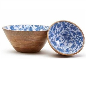 Bol en bois décoratif pour table de mariage, autocollant imprimé, forme arrondie, bol à salade en bois de qualité durable - Product Image 3