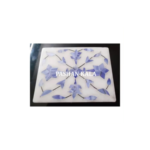 Caja de almacenamiento de joyería de nácar de tamaño normal azul de decoración de incrustaciones con el mejor nuevo diseño único caja de mármol pulido a mano - Product Image 1