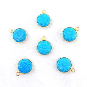Colgante de bisel turquesa 10mm flor redonda tallada azul turquesa oro Vermeil 925 colgantes de bisel de plata esterlina encanto hecho a mano - Product Image 1