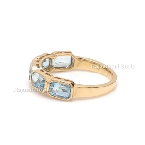 Aigue-marine naturelle 14K or rose massif taille émeraude pierre précieuse lunette ensemble 6x4mm demi éternité bague à la mode fête mariages IGI - Product Image 4