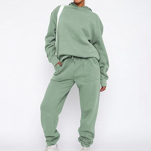 Conjunto Deportivo de Dos Piezas para Mujer, Transpirable, para Invierno, Ropa Deportiva Activa, Manga Larga, Sudadera con Capucha, Pantalones Holgados para Correr - Product Image 1